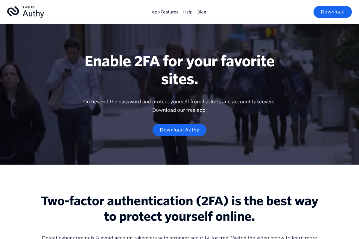 Twilio Authy homepage promoting two-factor authentication