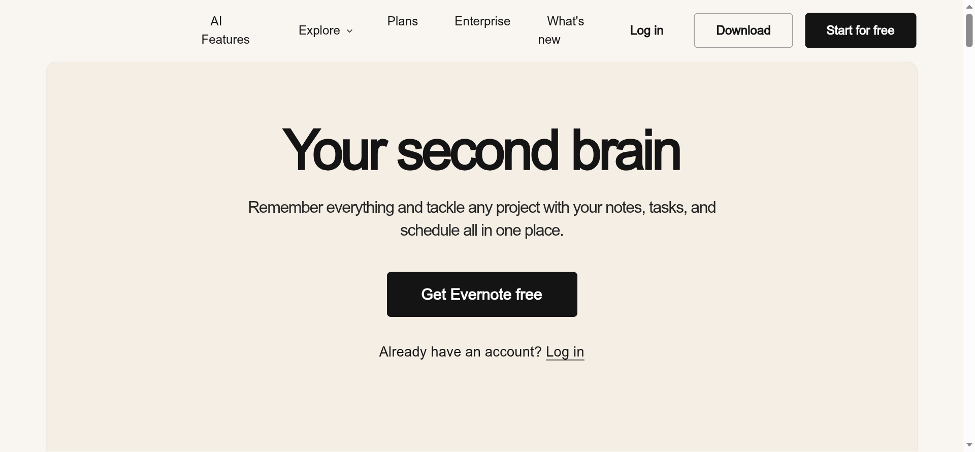 Evernote homepage