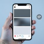 A phone showing a social media feed with several posts dimmed and an eye-with-a-slash icon indicating hidden content