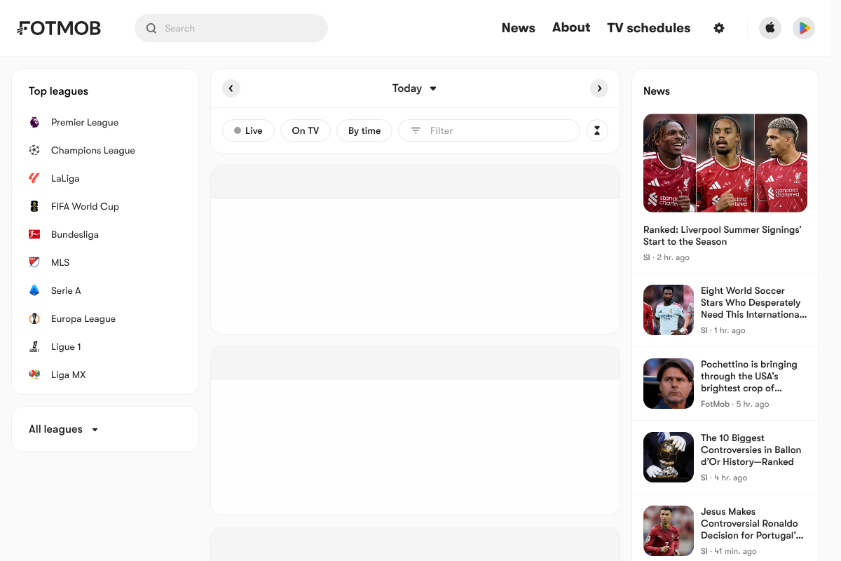 FotMob live scores homepage