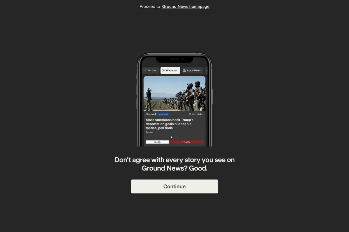 Ground News homepage highlighting its Blindspot and bias-rating features