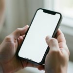 A person holding an iPhone at a login screen, trying to sign in with a passkey