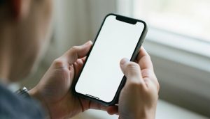 A person holding an iPhone at a login screen, trying to sign in with a passkey