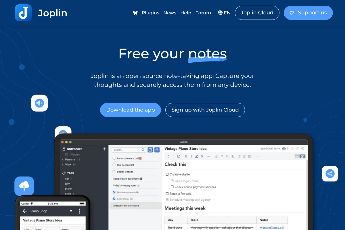 Joplin open-source encrypted note app homepage