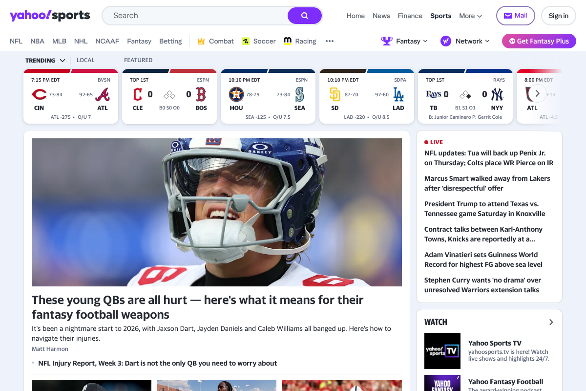 Yahoo Sports homepage